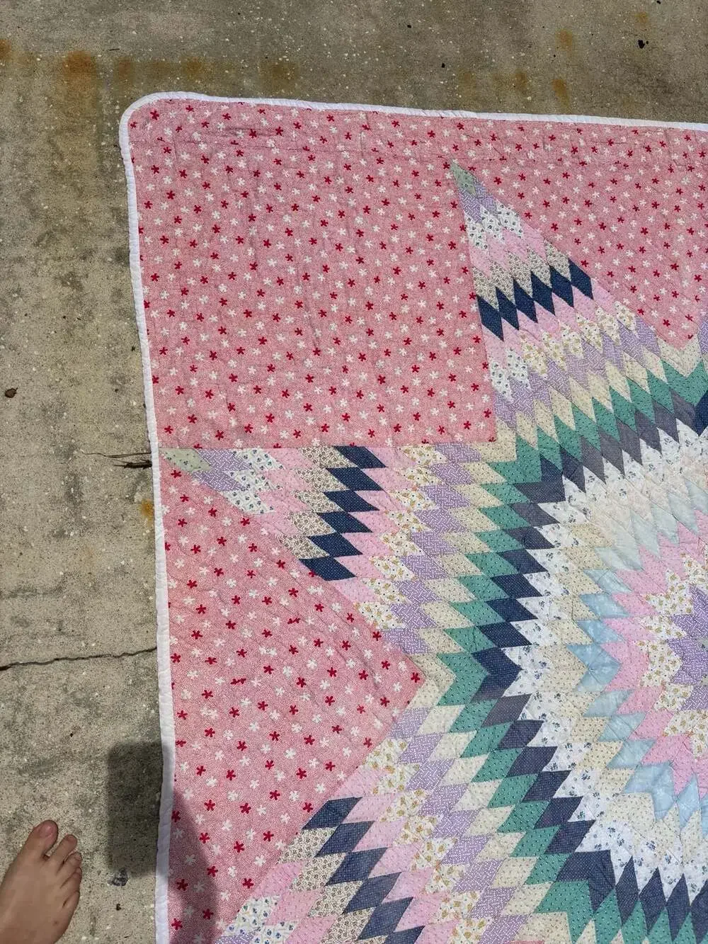 70s Pastel Dandy Lone Star Faded Patchwork Quilt
